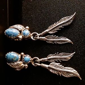 RB Genuine Sterling Silver Blue Navajo Earrings